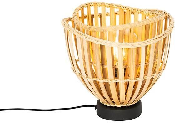 QAZQA Oosterse tafellamp zwart met naturel bamboe Pua