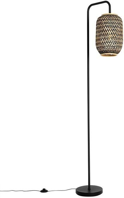 QAZQA Oosterse vloerlamp bamboe met zwart Yvonne