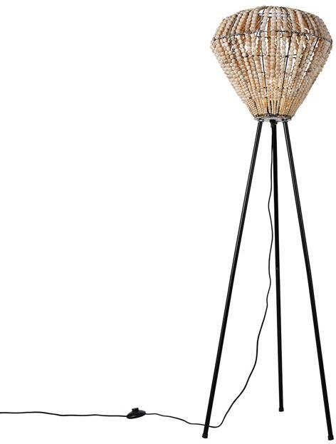 QAZQA Oosterse vloerlamp beige met kralen Moti