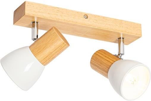 QAZQA Plafondspot hout en wit 2-lichts verstelbaar Thorin