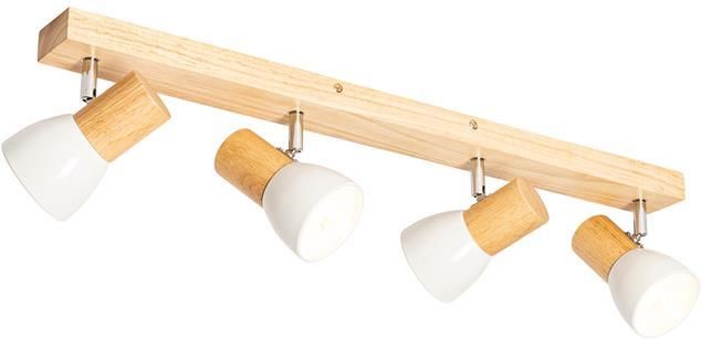 QAZQA Plafondspot hout met wit verstelbaar 4-lichts Thorin