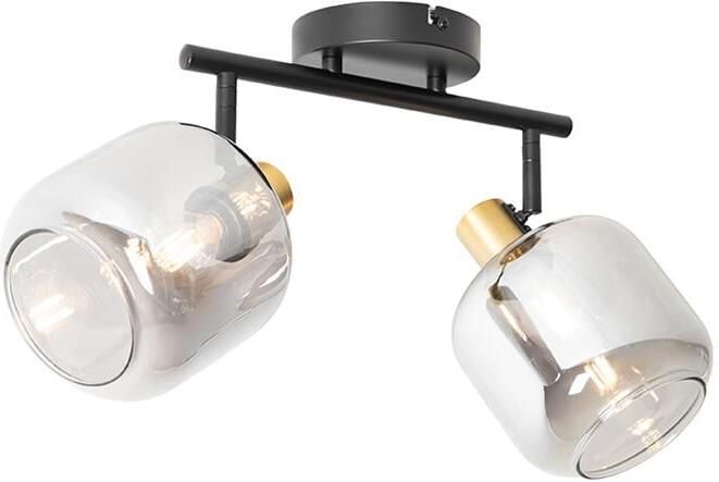QAZQA Plafondspot zwart met goud met smoke glas 2-lichts Zuzanna
