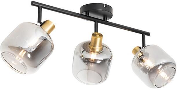 QAZQA Plafondspot zwart met smoke glas langwerpig 3-lichts Zuzanna