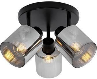 QAZQA Plafondspot zwart met smoke glas rond 3-lichts verstelbaar