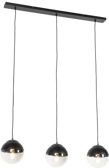 QAZQA Retro hanglamp zwart met helder glas langwerpig 3-lichts