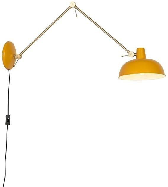 QAZQA Retro wandlamp staal geel met brons Milou
