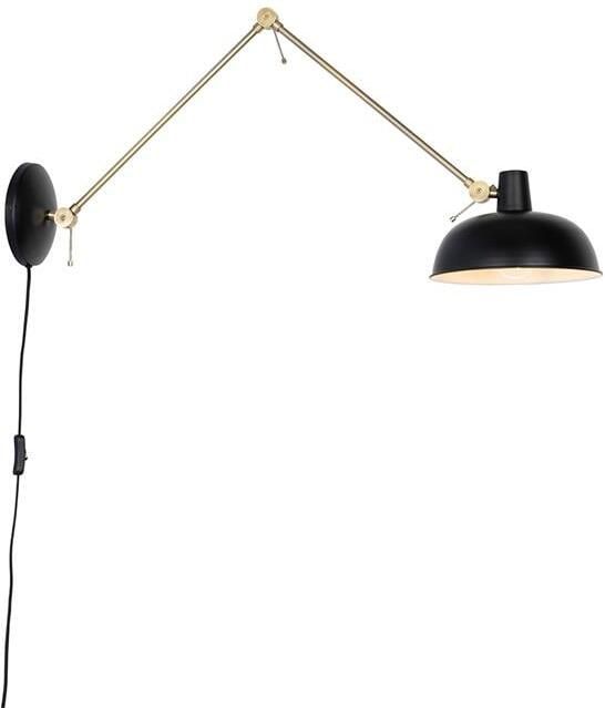 QAZQA Retro wandlamp zwart met brons Milou