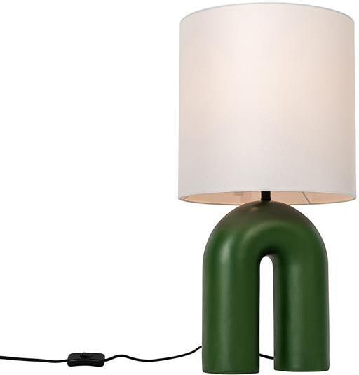 QAZQA Scandinavische tafellamp groen met linnen kap wit Lotti