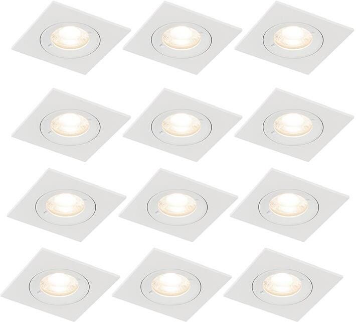 QAZQA Set van 12 inbouwspots wit vierkant GU10 50mm IP44 Xena