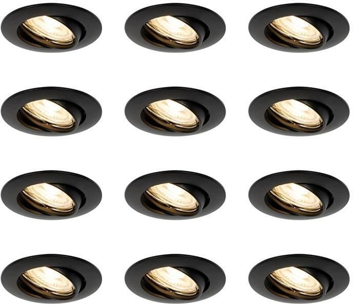 QAZQA Set van 12 inbouwspots zwart GU10 35mm Edu