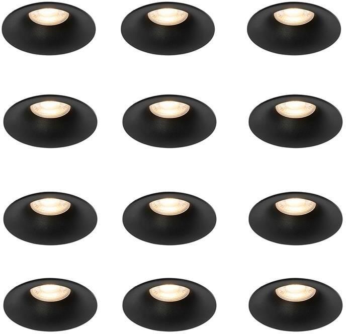 QAZQA Set van 12 inbouwspots zwart GU10 50mm Gijs