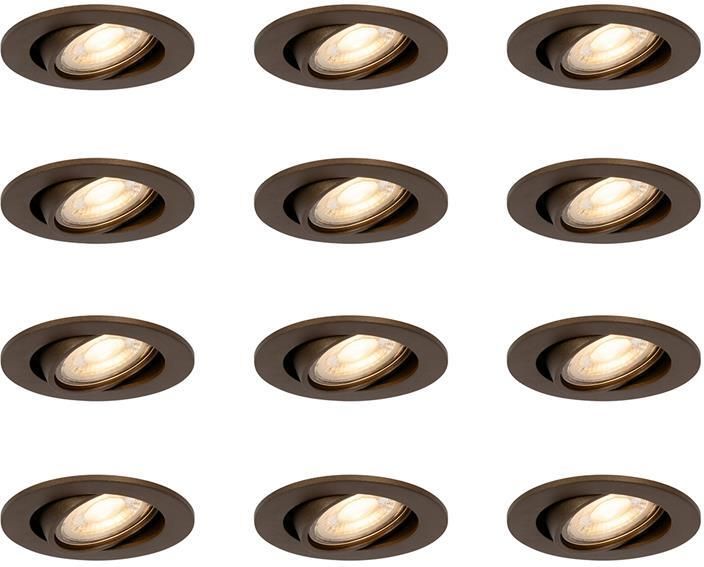 QAZQA Set van 12 moderne inbouwspots donker brons kantelbaar Cisco