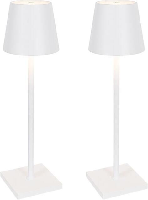 QAZQA Set van 2 buiten tafellamp wit incl. LED en dimmer oplaadbaar
