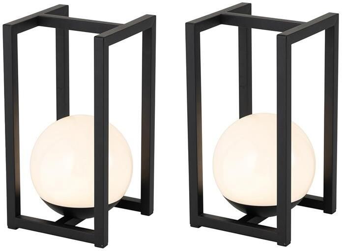 QAZQA Set van 2 buiten tafellampen zwart met touch oplaadbaar Nowi