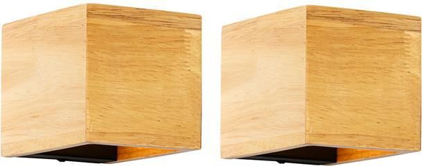 QAZQA Set van 2 smart wandlamp eiken hout incl. Wifi G9 Transfer
