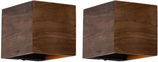 QAZQA Set van 2 smart wandlampen walnoot hout incl. Wifi G9