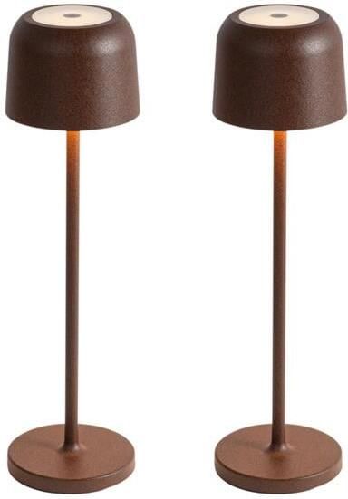 QAZQA Set van 2 tafellampen mushroom roestbruin incl. laadstation