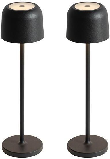 QAZQA Set van 2 tafellampen mushroom zwart incl. laadstation Raika