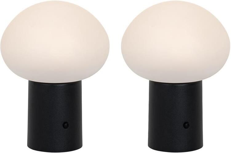QAZQA Set van 2 tafellampen mushroom zwart incl. LED oplaadbaar