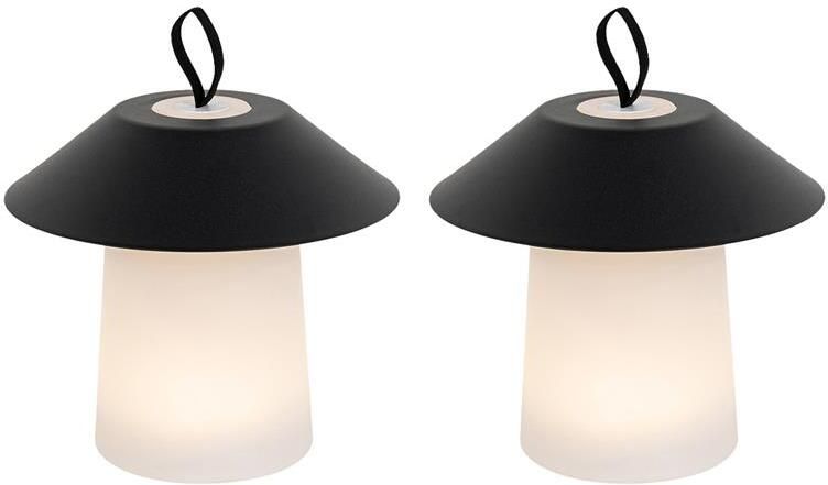 QAZQA Set van 2 tafellampen mushroom zwart incl. LED oplaadbaar