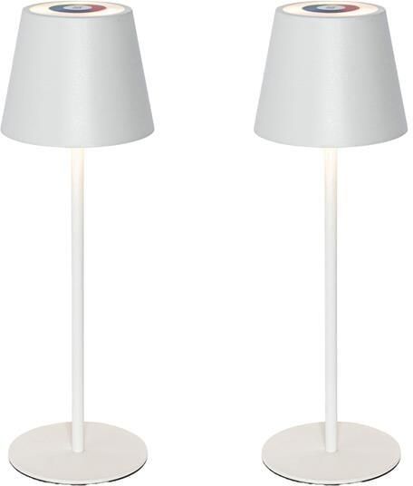 QAZQA Set van 2 tafellampen wit met dimmer en oplaadbaar RGBW