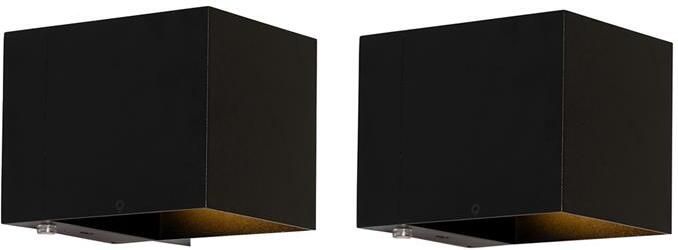 QAZQA Set van 2 wandlampen zwart met dimmer oplaadbaar Joris