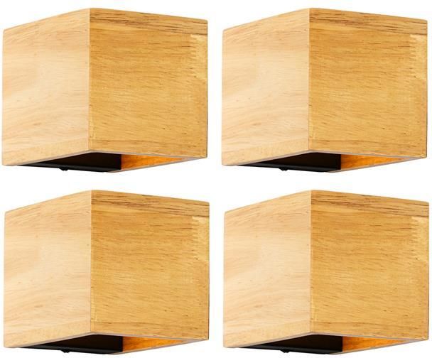 QAZQA Set van 4 smart wandlamp eiken hout incl. Wifi G9 Transfer