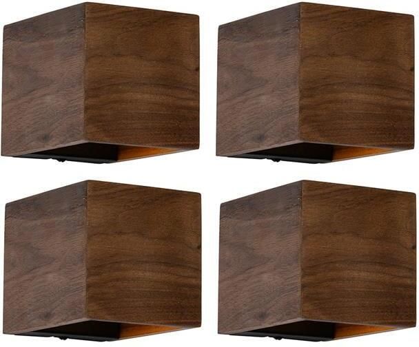 QAZQA Set van 4 smart wandlampen walnoot hout incl. Wifi G9
