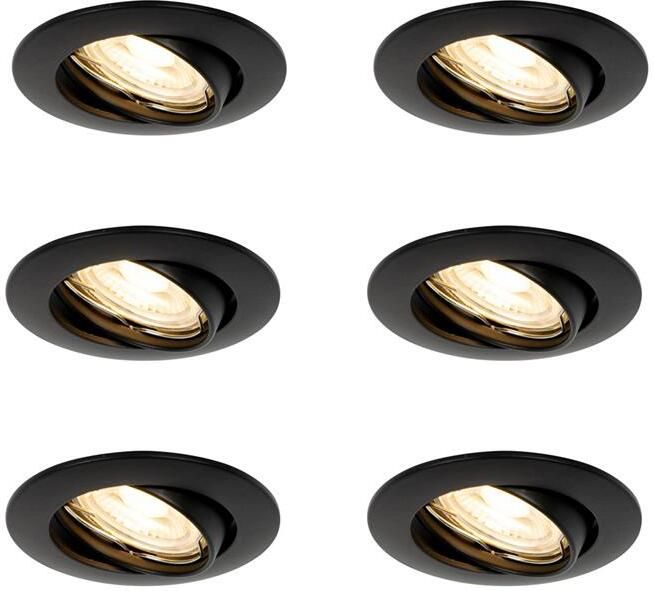 QAZQA Set van 6 inbouwspots zwart GU10 35mm Edu
