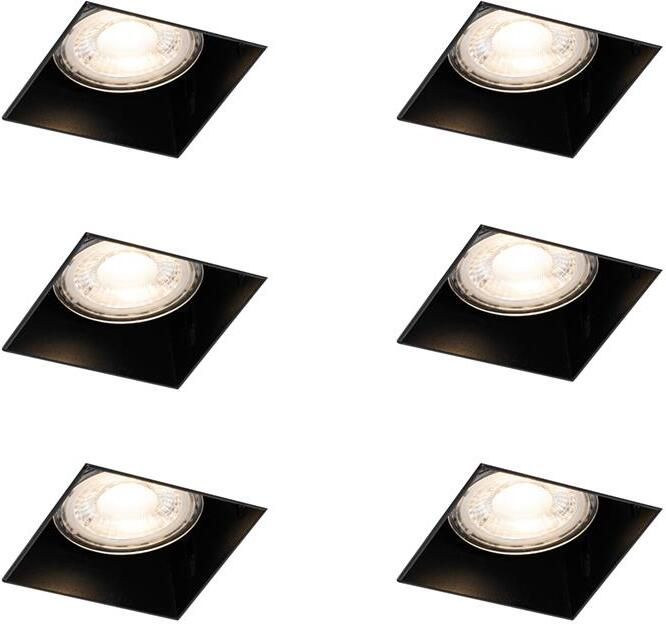 QAZQA Set van 6 inbouwspots zwart GU10 50mm trimless Oneon