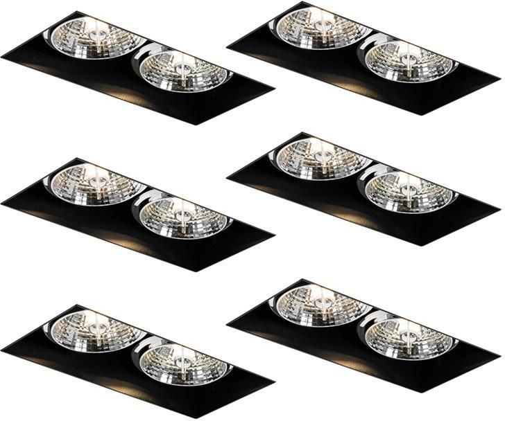 QAZQA Set van 6 inbouwspots zwart GU10 70mm 2-lichts trimless Oneon