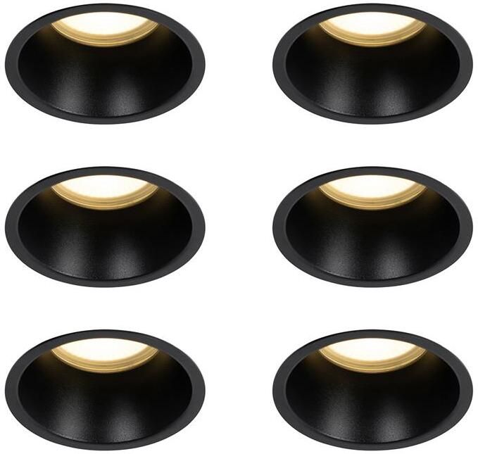 QAZQA Set van 6 inbouwspots zwart GU10 70mm IP44 Dept