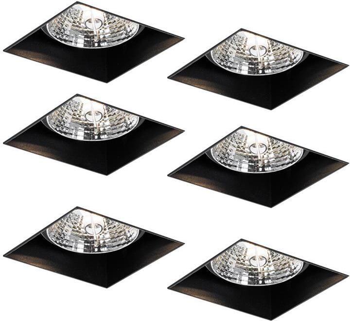 QAZQA Set van 6 inbouwspots zwart GU10 70mm trimless Oneon