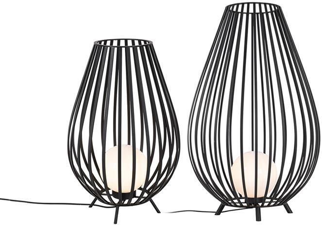 QAZQA Set van vloerlampen zwart met opaal 110 cm en 70 cm Angela