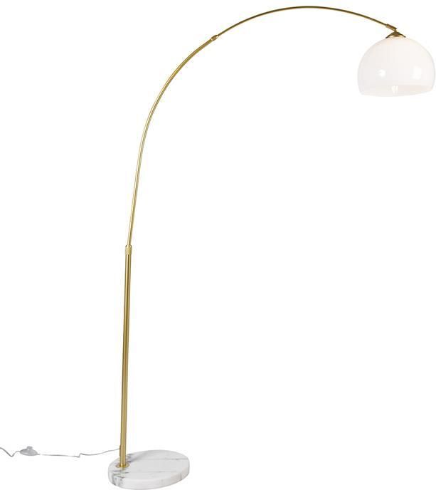 QAZQA Smart booglamp messing met witte kap incl. Wifi A60 Arc Basic