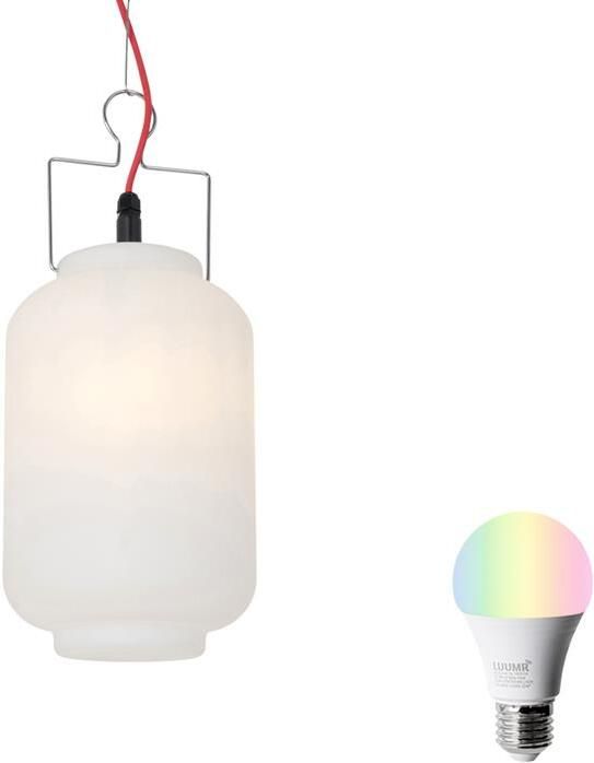 QAZQA Smart buiten hanglamp wit 20cm met rode stekker incl. Wifi A60