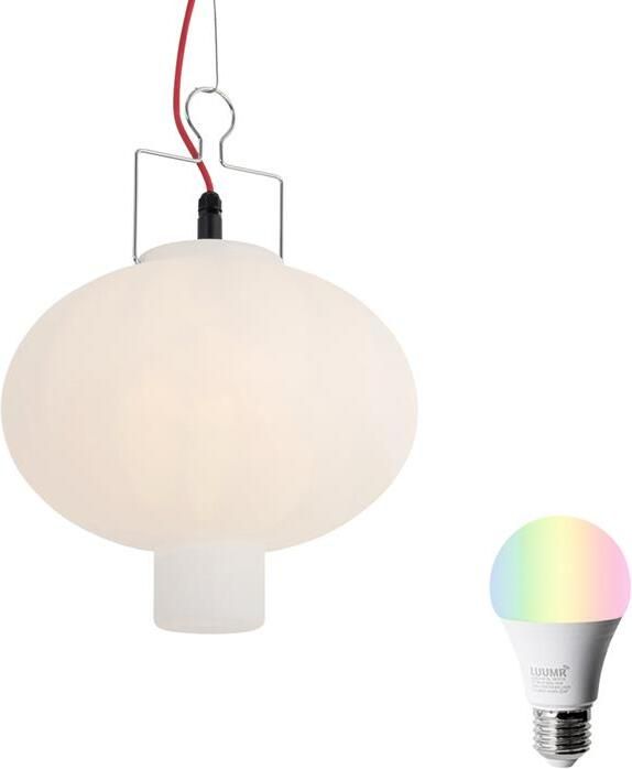 QAZQA Smart buiten hanglamp wit 35cm met rode stekker incl. Wifi A60