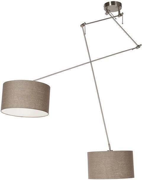 QAZQA Smart hanglamp staal met kap 35 cm taupe incl. 2 Wifi A60