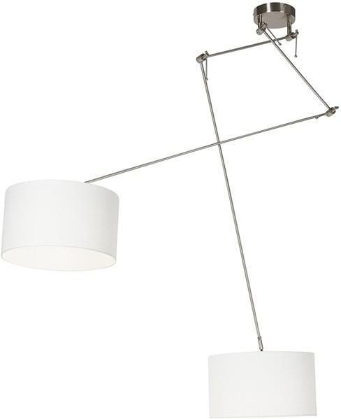 QAZQA Smart hanglamp staal met kap 35 cm wit incl. 2 Wifi A60 Blitz