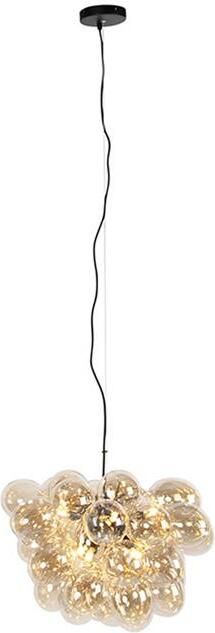 QAZQA Smart hanglamp zwart met Amber glas incl. 8 Wifi g9 Uvas