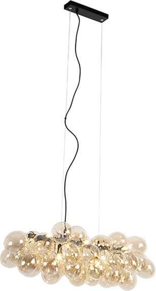 QAZQA Smart hanglamp zwart met amber glas incl. 8 Wifi G9 Uvas