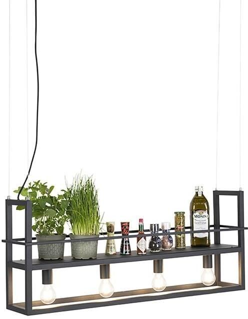 QAZQA Smart hanglamp zwart met rek incl. 4 Wifi A60 Cage Rack