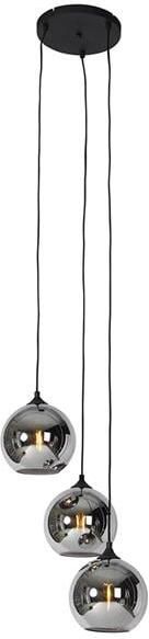 QAZQA Smart hanglamp zwart met smoke glas incl. 3 Wifi A60 Wallace