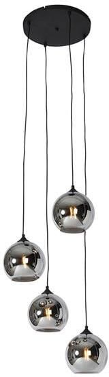QAZQA Smart hanglamp zwart met smoke glas incl. 4 Wifi A60 Wallace