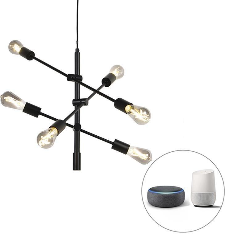 QAZQA Smart industriële hanglamp zwart incl. 6 WiFi ST64 Sydney