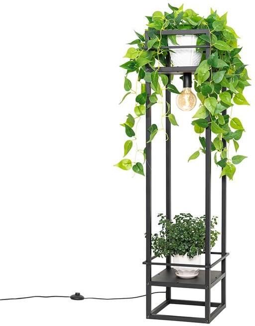 QAZQA Smart industriële vloerlamp zwart incl. Wifi G95 Cage Rack