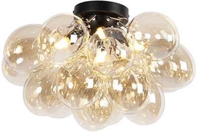 QAZQA Smart plafondlamp zwart met amber glas incl. 4 Wifi G9 Uvas