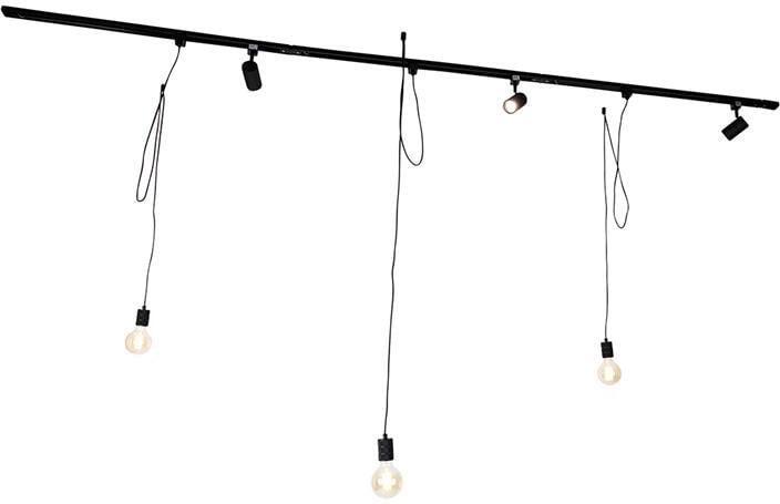 QAZQA Smart railsysteem zwart 3 spots en hanglamp 1-fase Cavalux