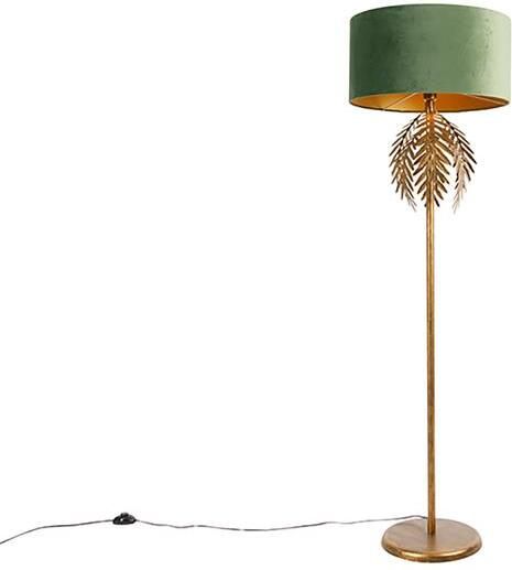 QAZQA Smart vloerlamp goud 145 cm met kap groen incl. Wifi A60
