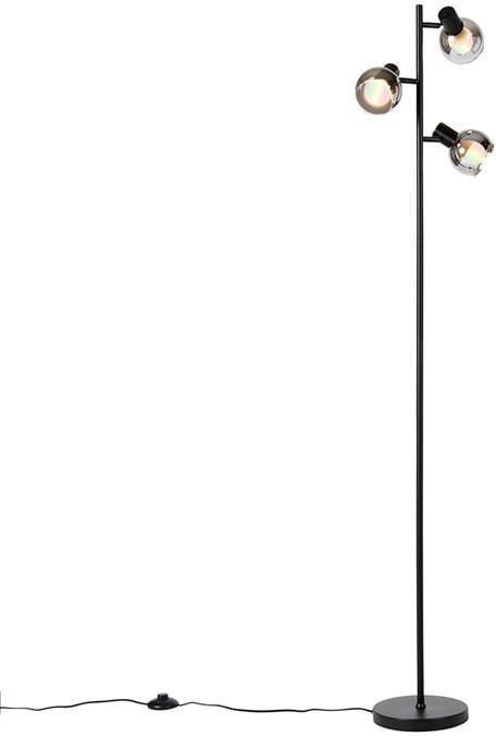 QAZQA Smart vloerlamp zwart met smoke glas incl. 3 Wifi P45 Vidro